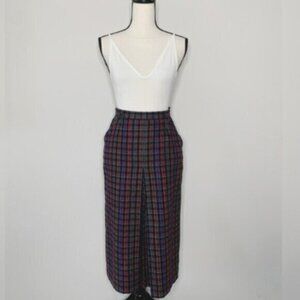 Quasimodo Vintage High Waist Plaid Midi Skirt